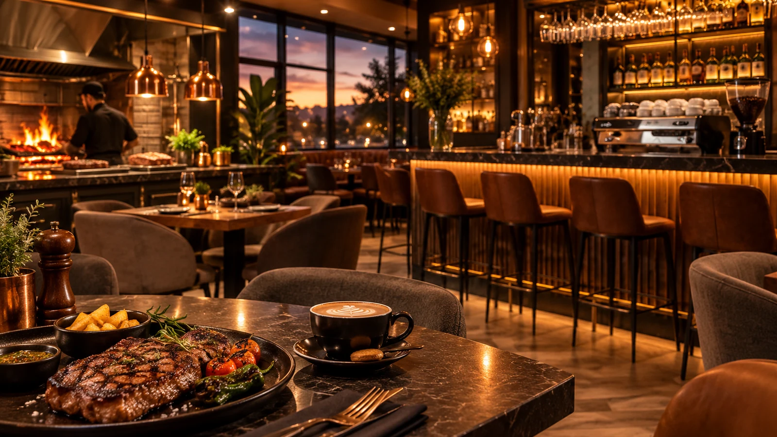 Barra y comedor de Al Paso Steak House en Valdemoro